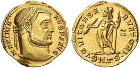 Maximianus augustus, first reign 286 – 305. Aureus, Thessalonica circa 308-310, AV 5.47 g. MAXIMIA – NVS P F AVG Laureate head r. Rev. IOVI CONSE – RV...
