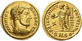 Maximinus II Daia caesar, 305 – 309. Aureus, Serdica 305–306, AV 5.39 g. MAXIMINV – S NOB CAES Laureate head r. Rev. PRINCIPI IVV – ENTVTIS Maximinus ...