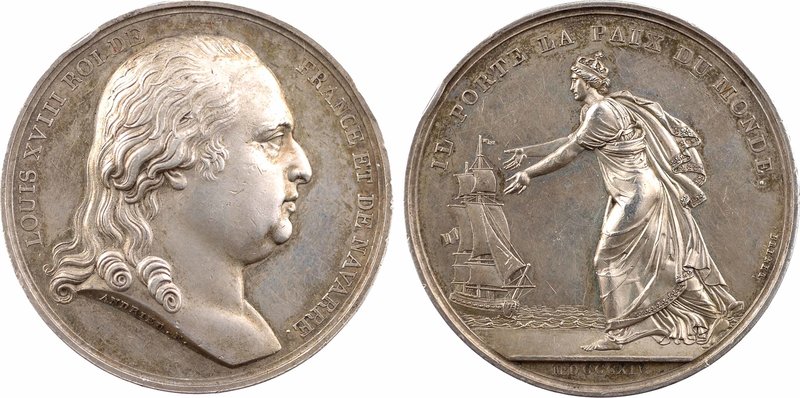Louis XVIII, le retour du Roi, 1814 Paris
SUP, R. Argent, 40,0 mm, 39,90 g, 12 ...