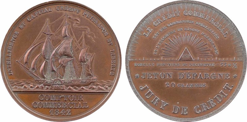 Louis-Philippe Ier, jeton d'épargne, Comptoir commercial, 1842 Paris
TTB+. Bron...