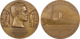 Compagnie de navigation sud-atlantique, le paquebot Pasteur, par Bazin, 1939
SUP+. Bronze, 68,0 mm, 140,10 g, 12 h, Punch: Triangle
Giard 415