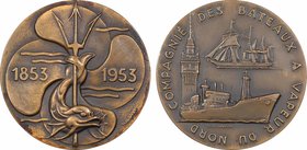 Compagnie des Bateaux à vapeur du Nord, centenaire de la Compagnie, par Baron, 1853-1953
SUP. Bronze, 59,0 mm, 93,70 g, 12 h, Punch: Triangle