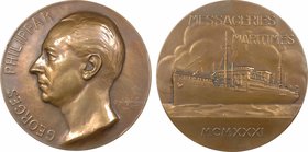 Compagnie des Messageries Maritimes, le paquebot Georges Philippar (Extrême-Orient), par Maillard, 1931
SUP. Bronze, 68,0 mm, 149,00 g, 12 h, Punch: ...