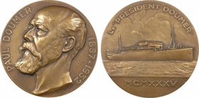 Compagnie des Messageries Maritimes, le paquebot Président Doumer (Extrême-Orient), par Maillard, 1935
SUP+. Bronze, 67,5 mm, 155,10 g, 12 h, Punch: ...