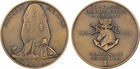 Compagnie des Messageries Maritimes, centenaire des services, par Lavrillier, 1851-1951 Paris
SUP+. Bronze, 60,5 mm, 119,30 g, 12 h