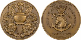 Compagnie des Messageries Maritimes, le paquebot Viet-Nam, par Tschudin, 1952 Paris
SPL. Bronze, 58,5 mm, 109,00 g, 12 h, Punch: Corne d'abondance
G...