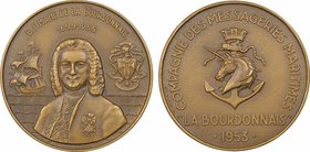 Compagnie des Messageries Maritimes, le paquebot La Bourdonnais, par Baron, 1953 Paris
SPL. Bronze, 59,0 mm, 107,00 g, 12 h, Punch: Corne d'abondance...