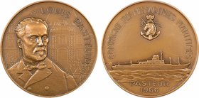 Compagnie des Messageries Maritimes, le paquebot Louis Pasteur, par Lagriffoul, 1966 Paris
SUP+. Bronze, 59,0 mm, 93,80 g, 12 h, Punch: Corne d'abond...