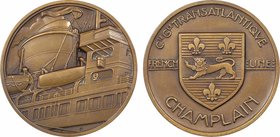 Compagnie Générale Transatlantique (C.G.T.), le paquebot Champlain, petit module, par Vernon, s.d. Paris
SUP+. Bronze, 50,0 mm, 61,00 g, 12 h, Punch:...