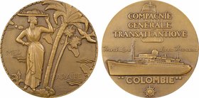 Compagnie Générale Transatlantique (C.G.T.), le paquebot Colombie, par Renard, s.d. Paris
SPL. Bronze, 59,0 mm, 97,00 g, 12 h, Punch: Corne d'abondan...