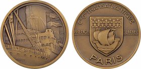 Compagnie Générale Transatlantique (C.G.T.), le paquebot Paris, par Vernon, s.d. Paris
SPL. Bronze, 50,0 mm, 60,20 g, 12 h, Punch: Triangle