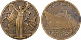 Compagnie Générale Transatlantique (C.G.T.), le paquebot Normandie, par Vernon, 1935 Paris
SUP+ / SUP. Bronze, 68,0 mm, 150,10 g, 12 h, Punch: Corne ...