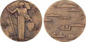 Compagnie Générale Transatlantique (C.G.T.), centenaire de la Compagnie, par Renard, 1855-1955 Paris
SPL. Bronze, 68,0 mm, 138,60 g, 12 h, Punch: Tri...