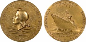 Compagnie Générale Transatlantique (C.G.T.), le paquebot France, par Delannoy, 1962 (1972) Paris
SPL. Bronze doré, 53,0 mm, 74,30 g, 12 h, Punch: Cor...