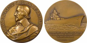Militaria, le cuirassé Richelieu, par Guiraud, s.d. Paris
SUP+. Bronze, 67,5 mm, 158,90 g, 12 h, Punch: Corne d'abondance