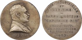 Union Industrielle et Maritime, le cargo Capitaine Rio, par Dropsy, 1953 Paris
SUP+. Bronze argenté, 50,0 mm, 61,20 g, 12 h, Punch: Corne d'abondance...