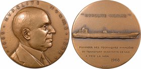 Vème République, Hyppolite Worms, pionnier du transport maritime de gaz, par Baron, 1968 Paris
SUP+. Bronze, 81,0 mm, 294,90 g, 12 h, Punch: Corne d'...