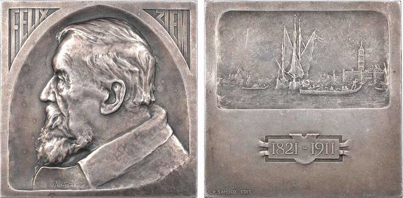 Italie, Venise, Félix Ziem, par A. Motti, bronze-argenté, 1911 Paris
SUP. Bronz...