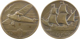 Pays Bas, KLM (Compagnie royale d'aviation), premiers vols entre les Pays Bas et les Indes Orientales, 1928
SUP. Bronze, 41,0 mm, 28,00 g, 12 h