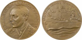 Pays-Bas, décès de l'amiral Karel Doorman à la bataille de la mer de Java, par Pol Dom, 27 février 1942
SUP+. Bronze, 60,0 mm, 75,20 g, 12 h