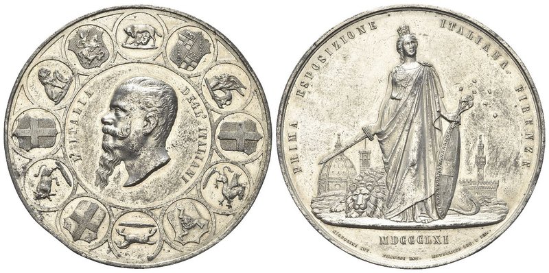Vittorio Emanuele II, 1849-1878.
Medaglia 1861 opus Nicolini, Farnesi e Mattare...