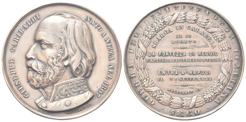 Umberto I, 1878-1900.
Medaglia 1860 opus Massonnet Editeur.
Æ gr. 62,35 mm 49,...