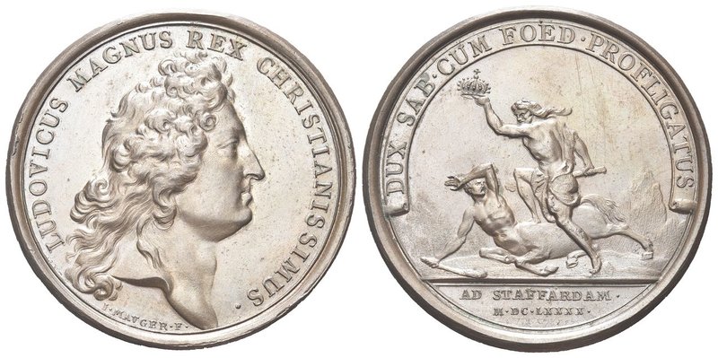 Luigi XIV di Borbone (Re di Francia), 1638-1715.
Medaglia 1690 opus J. Mauger....