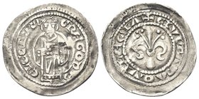 Gregorio di Montelongo, 1251-1269. 
Denaro con giglio piccolo.
Ag gr. 0,93
Dr. GREGORIVS - ELECTVS. Il patriarca stante in dalmatica.
Rv. CIVITAS ...