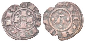 Repubblica, monetazione a nome di Enrico VI Imperatore, 1191-1336.
Bolognino piccolo.
Mi gr. 0,42
Dr. ENRICIIS. Le lettere I P R T in croce attorno...