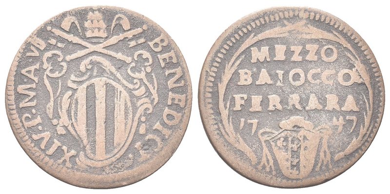 Benedetto XIV (Prospero Lorenzo Lambertini), 1740-1758.
Mezzo Baiocco 1747 a. V...