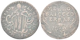 Benedetto XIV (Prospero Lorenzo Lambertini), 1740-1758.
Mezzo Baiocco 1750.
 gr. 5,27
Dr. BENE XIV P M A VI 1750. Stemma a targa sagomata sormontat...