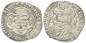Gian Galeazzo Visconti, Signore poi Duca di Milano, 1385-1402.
Pegione.
Ag gr. 2,47
Dr. GALEAZ VICECOmES D MEDIOLANI 3 C. Biscia viscontea tra le i...