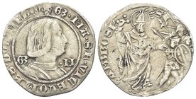 Galeazzo Maria Sforza, Duca di Milano, 1466-1476.
Grosso da 4 Soldi.
Ag gr. 2,60
Dr. G 3 MA SF VICECOMES DVX MELI V. Busto a d. corazzato.
Rv. S -...