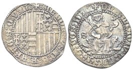 Alfonso I d’Aragona, 1442-1458.
Carlino.
Ag gr. 3,26
Dr. ALFONSVS D G ARAG S C V R. Stemmi di Ungheria, Gerusalemme, Aragona e Napoli.
Rv. DnS M A...
