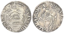 Paolo IV (Gian Pietro Carafa), 1555-1559. 
Giulio.
Ag gr. 2,74
Dr. PAVLVS IIII - PONT MAX. Stemma ovale in cornice sormontato da triregno e chiavi ...