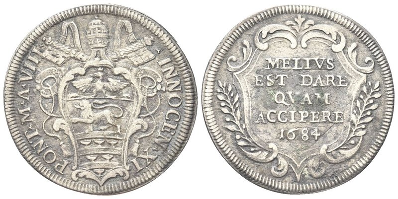 Innocenzo XI (Benedetto Odescalchi), 1676-1689.
Testone 1684 a. VIII.
Ag gr. 8...