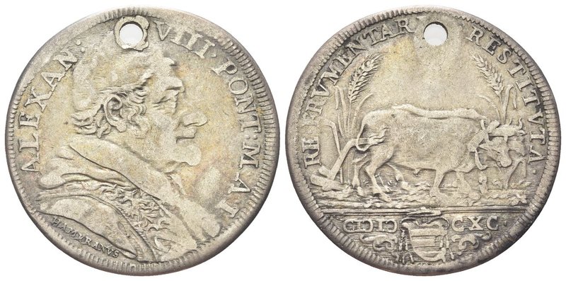 Alessandro VIII (Pietro Ottoboni), 1689-1691.
Testone 1690 a. I.
Ag gr. 8,68
...