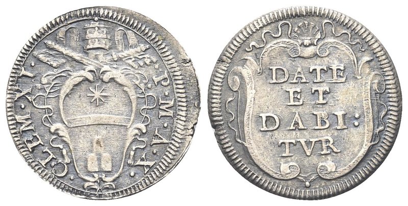 Clemente XI (Gian Francesco Albani), 1700-1721.
Grosso a. X.
Ag gr. 1,60
Dr. ...