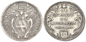 Clemente XII (Lorenzo Corsini), 1730-1740. 
Testone 1734 a. IV.
Ag gr. 8,24
Dr. CLEMENS XII - P M AN IIII. Stemma sormontato da triregno e chiavi d...