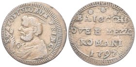 Pio VI (Giannangelo Braschi), 1775-1799.
San Pietrino da 2 e ½ Baiocchi 1797 ridotto (busto piccolo).
Æ gr. 11,01
Dr. S P APOSTOLORUM PRINCEPS. Bus...