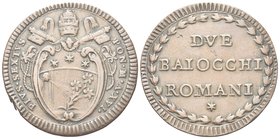 Pio VI (Giannangelo Braschi), 1775-1799.
Due Baiocchi 1795 a. XVI.
Æ gr. 22,38
Dr. PIVS SEXTVS - PON M A XVI. Stemma ovale in cornice, serafino sul...