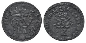Guidobaldo II della Rovere, 1538-1574.
Quattrino.
Æ gr. 0,53
Dr. G V / II. Iscrizione disposta su due righe; sopra, corona, tutto entro corona di f...