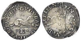 Guidobaldo II della Rovere, 1538-1574.
Armellino.
Ag gr. 1,02
Dr. GVI VBALD II VRB DVX IIII. Ermellino gradiente vero d.; sotto, E.
Rv. S CRESCNT ...