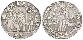 Antonio Priuli Doge XCIV, 1618-1623.
Ducato da 124 Soldi di Santa Giustina, II tipo con galere.
Ag gr. 27,55
Dr. S M VENET ANT PRIOL DVX. Leone, al...