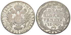 Provincia Veneta. Francesco II, 1797-1805.
Lira Veneta 1800.
Mi gr. 4,39
Dr. Aquila bicipite coronata con in petto F II.
Rv. Iscrizione entro coro...