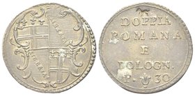 Senza indicazione di autorità emittente.
Peso monetale della Doppia Romana e Bolognese da 30 Paoli.
Æ gr. 5,46
Dr. Stemma di Bologna quadripartito ...