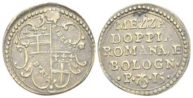 Senza indicazione di autorità emittente.
Peso monetale della Mezza Doppia Romana e Bolognese da 15 Paoli.
Æ gr. 2,71
Dr. Stemma di Bologna quadripa...