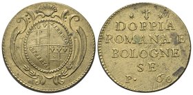 Senza indicazione di autorità emittente.
Peso monetale di 2 Doppie romane.
Æ gr. 10,87
Dr. Stemma di Bologna quadripartito in cornice.
Rv. DOPPIA ...