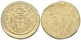 Dogi Biennali, 1528-1797. III Fase, 1637-1797.
Peso Monetale della Doppia di Genova.
Æ gr. 25,19
Dr. GENOVA - DOPPIA. Stemma coronato sorretto da d...