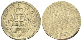Dogi Biennali, 1528-1797. III Fase, 1637-1797.
Peso Monetale della Doppia di Genova.
Æ gr. 12,54
Dr. MEZZA DOP - DI GENOVA. Stemma coronato su mens...